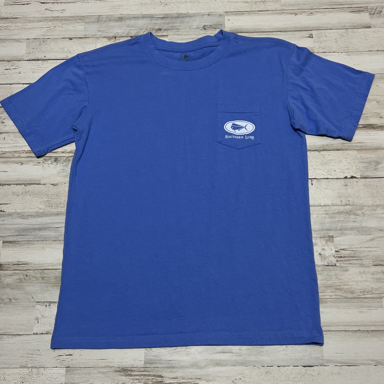Southern Lure Shirt Youth XL Blue Graphic Cotton Short Sleeve Fishing EUC Soft
