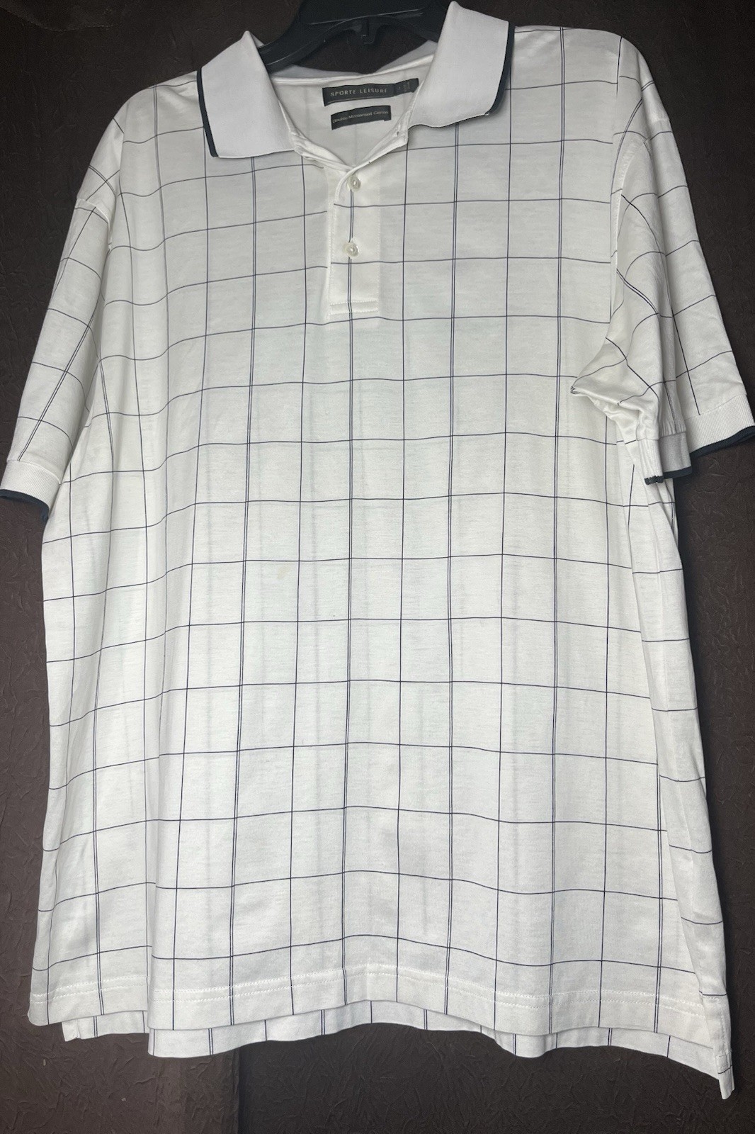 Sporte Leisure white polo shirt with a fine grid pattern and contrasting collarL