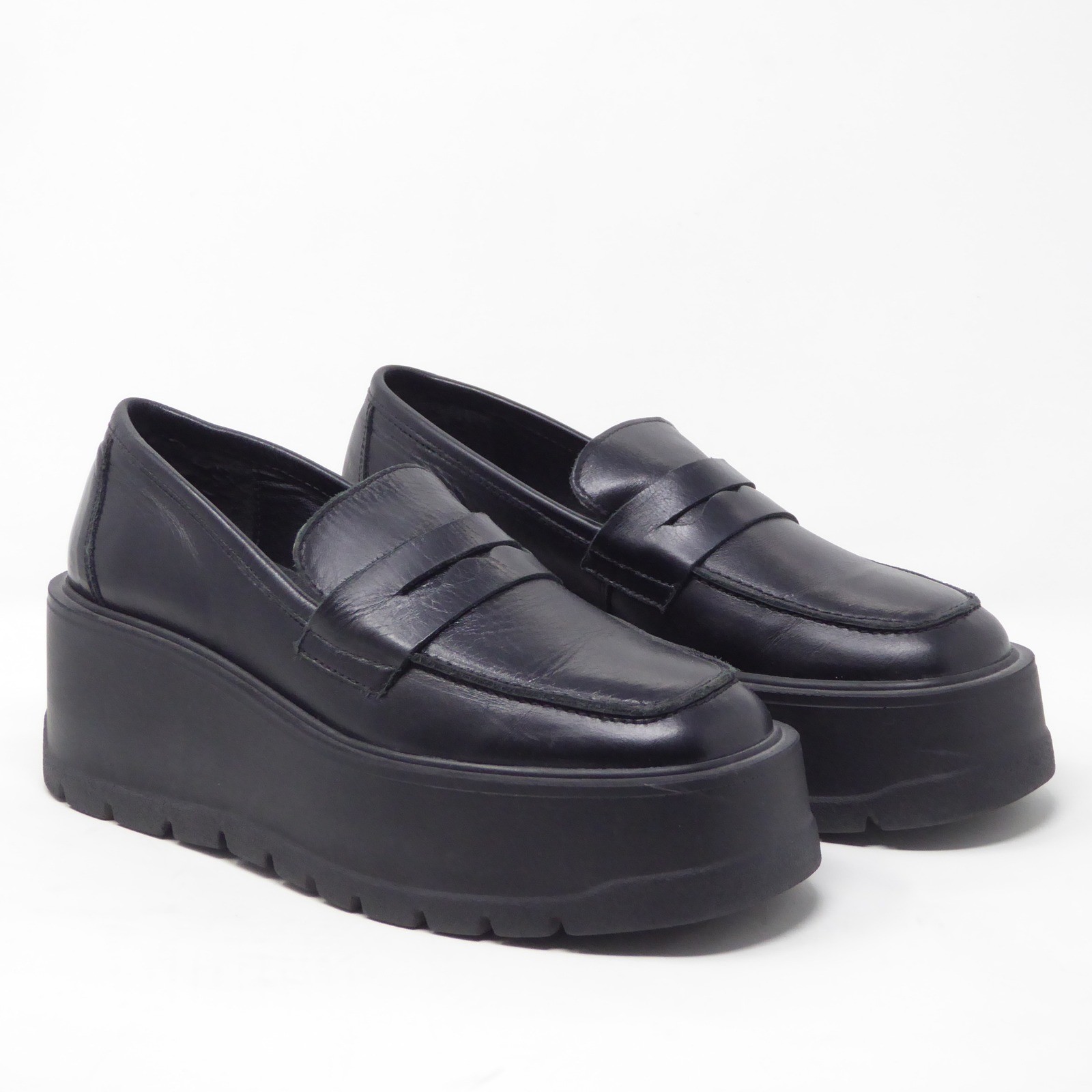 Free People Nico Womens Loafers Black Platform Chunky Wedge Leather Penny 36