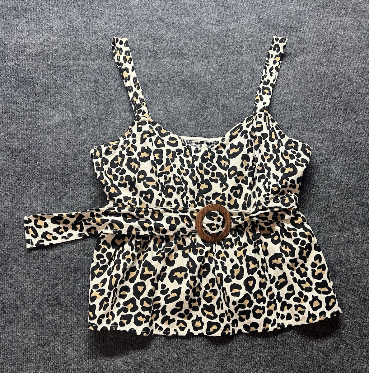 ASOS Beige/Black/Brown Leopard Print Belted Tie Sleeveless Cami Tank US 12