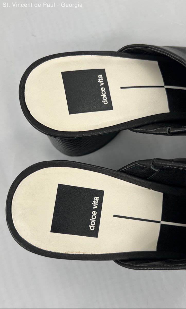 Dolce Vita Black Solid Leather Mule Block Heel Women’s Size 9.5