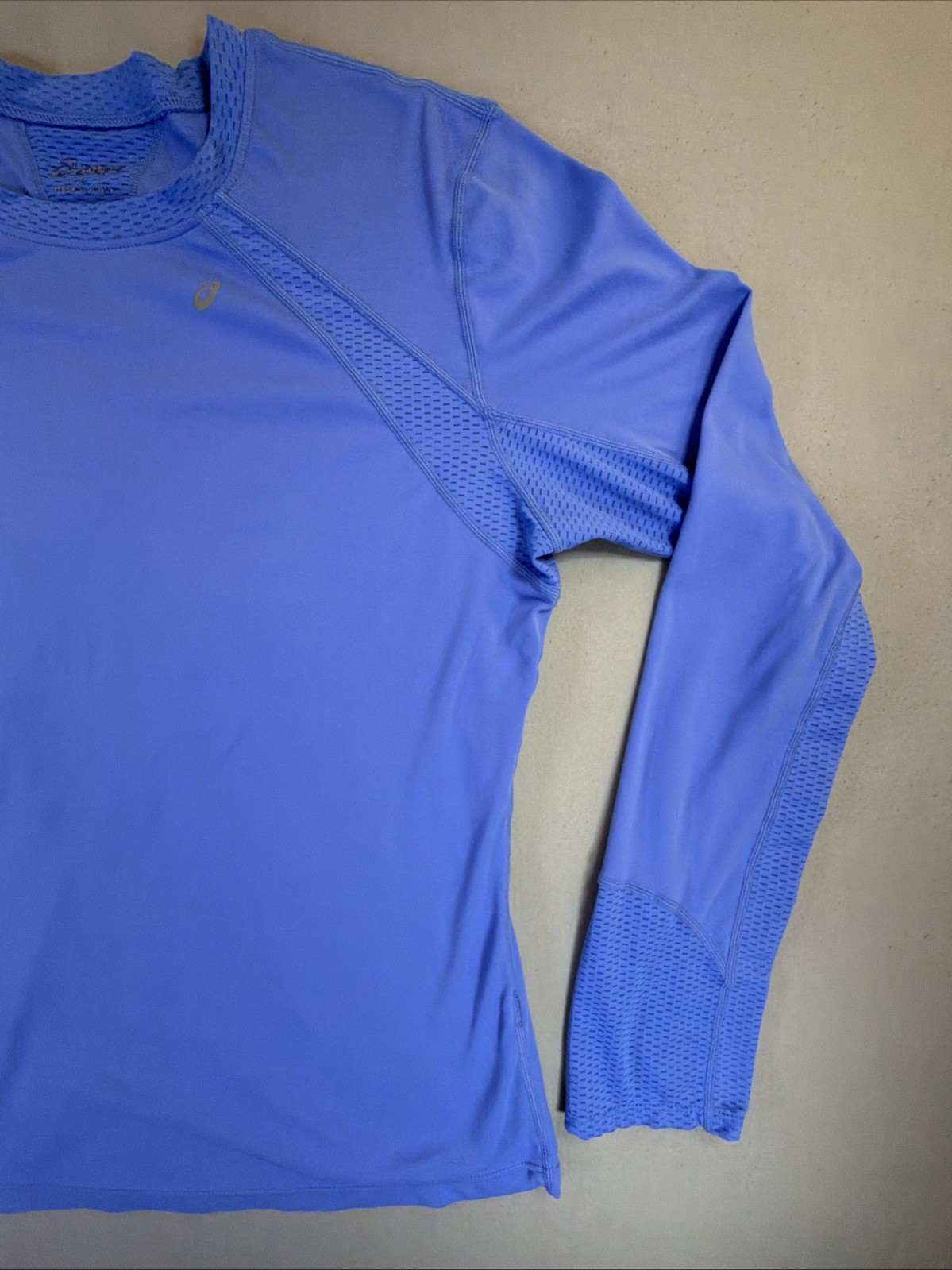 ASICS Women Long Sleeve Running Shirt L Large Blue Mesh Ventilation Athletic Top