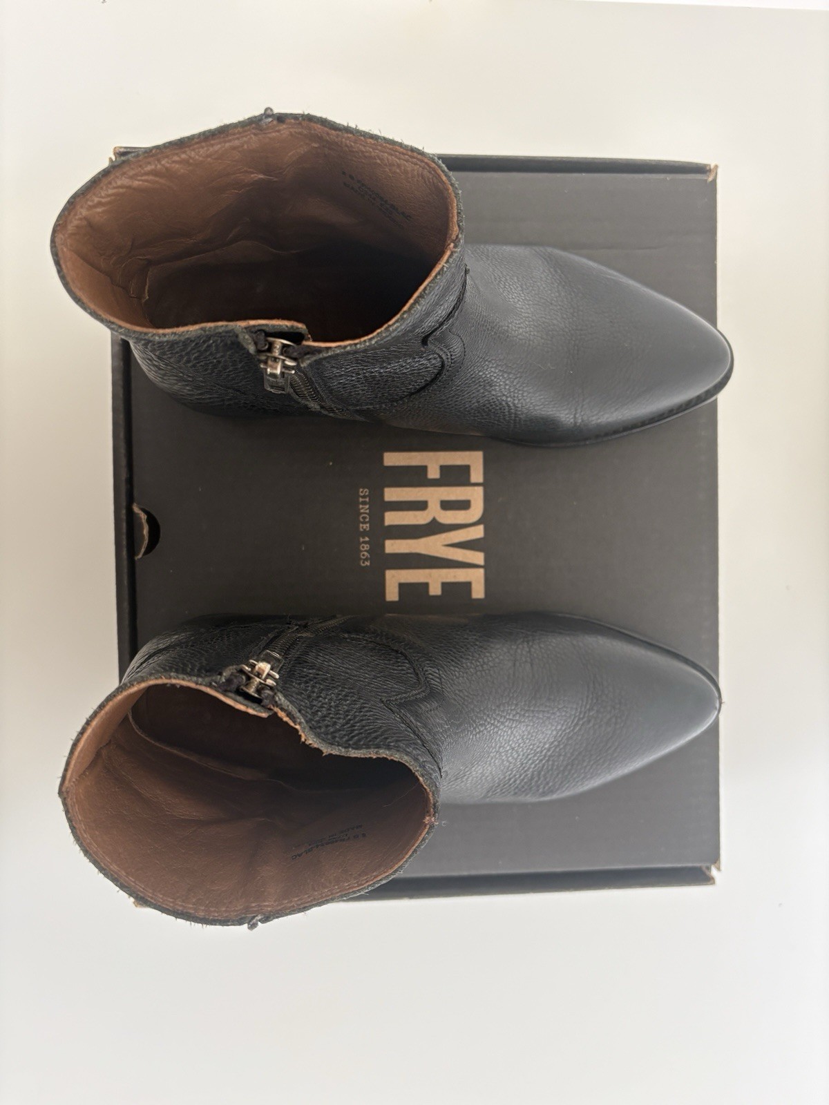 Frye Black Leather Ankle Boots, Zip Closure, Solid, US 8 M