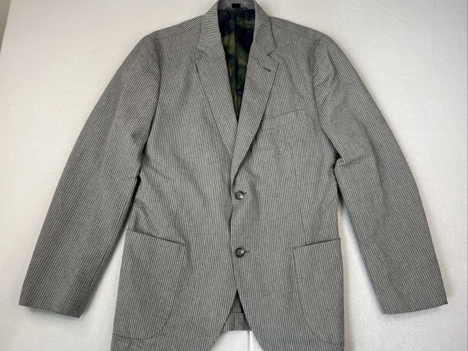 Kroon Blazer Mens 42R Gray Seersucker Cotton Bono 2 Wash Patch Pocket Sport Coat