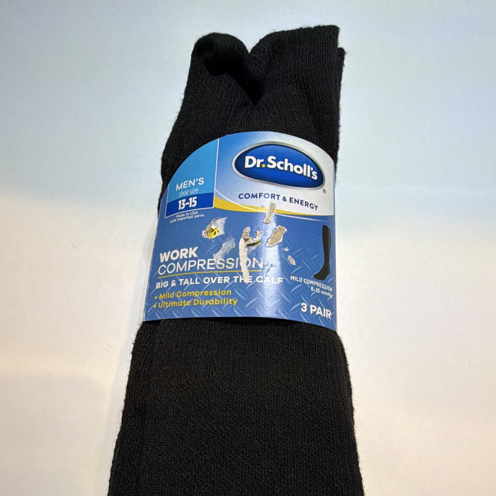 Dr. Scholl’s Men’s Workwear Over-the-Calf Compression Socks 3 Pairs Black 13-15