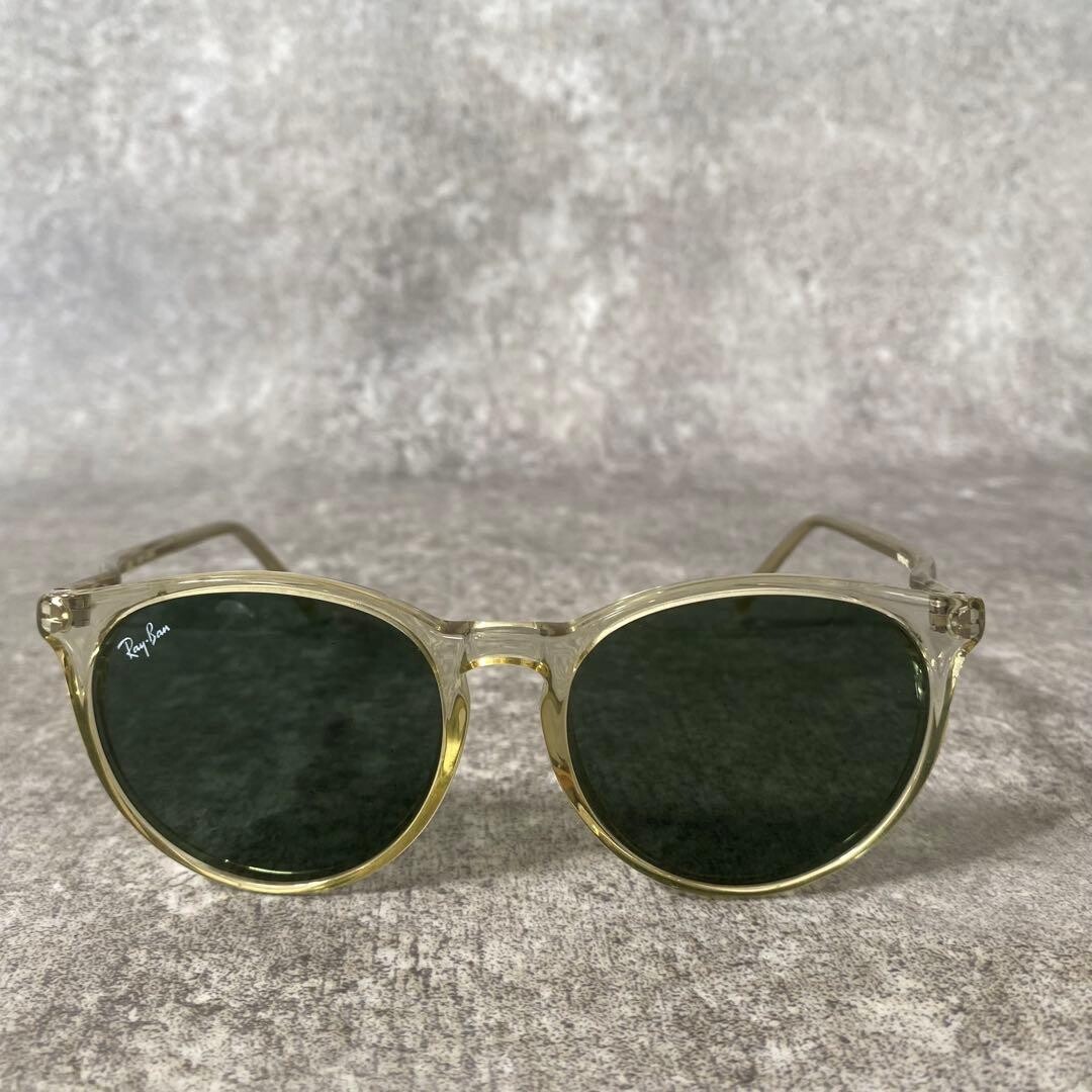Ray Ban Bausch Lomb Clear Frame Round Sunglasses Vintage 1990s Green Lens B&L