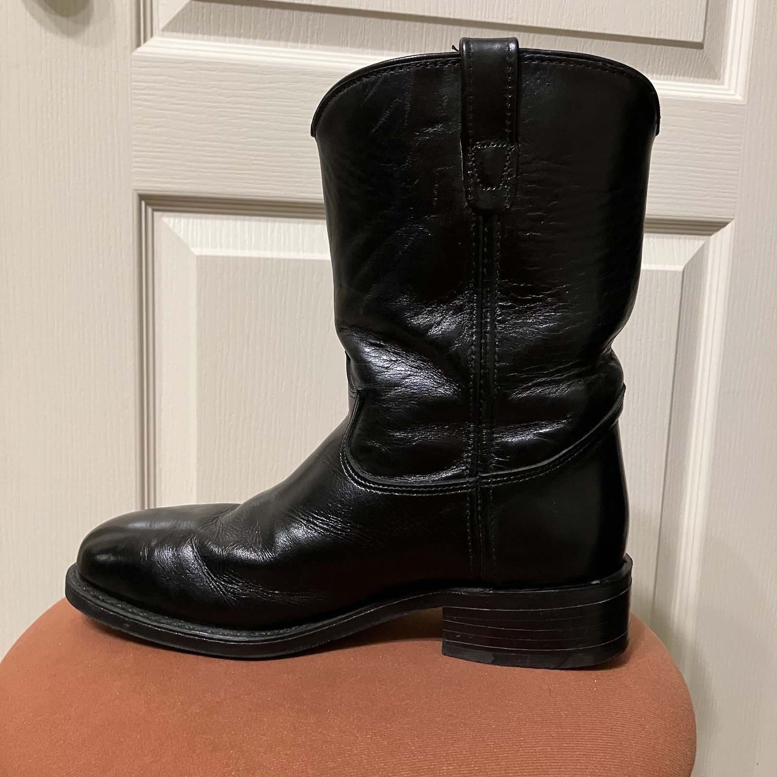 Vintage IRON AGE Boots STEEL TOE Black BIKER Western – Sz 8 EE Made in USA