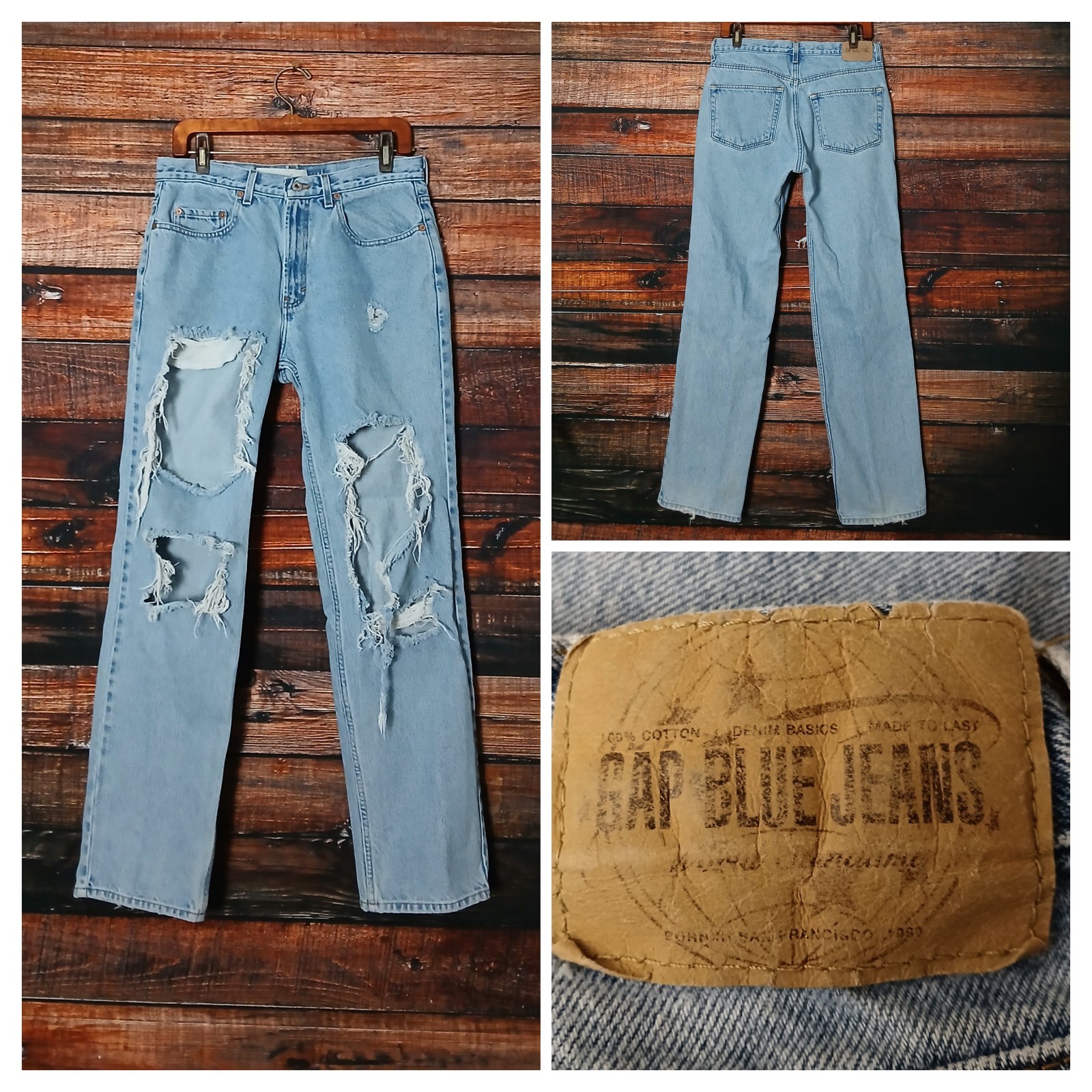 GAP Vintage Jeans 31X31 High Rise Relaxed Ripped Distressed Blue Denim