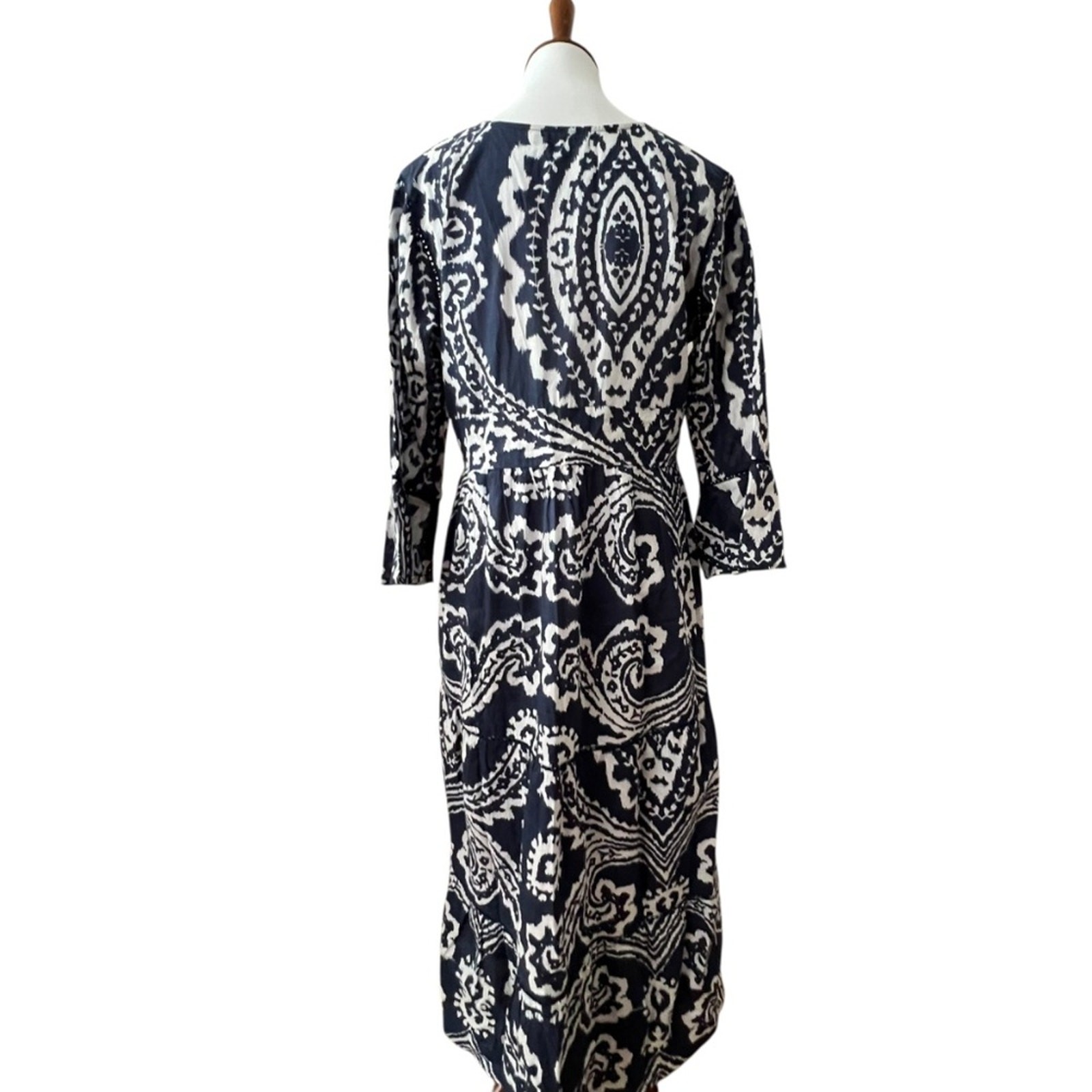 La Plage Dress Medium Midi 100% Cotton Bohemian Resort Cruise Vacation Crochet
