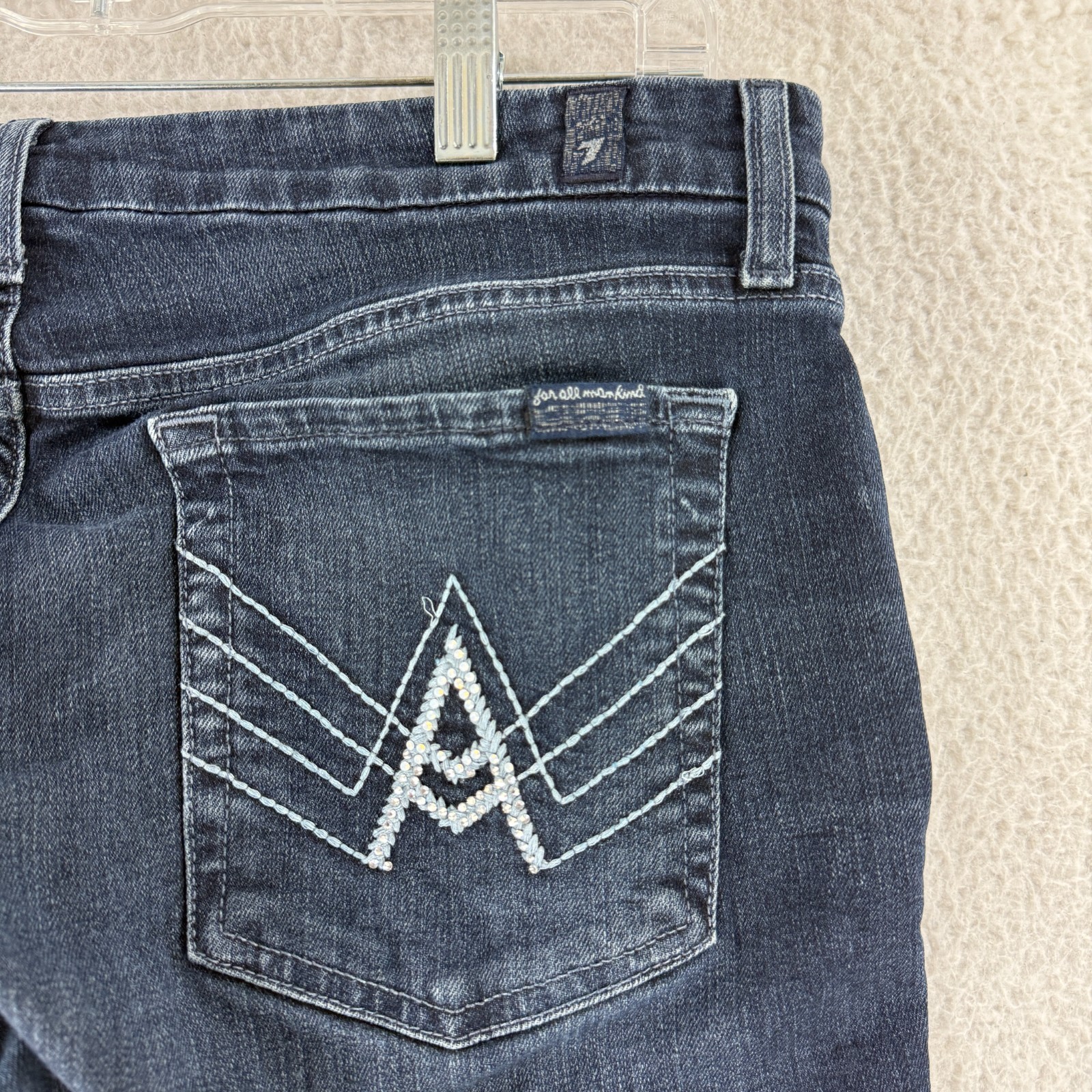 7 For All Mankind Flare Jeans Womens Size 31 Blue Denim Low Rise Dark Wash