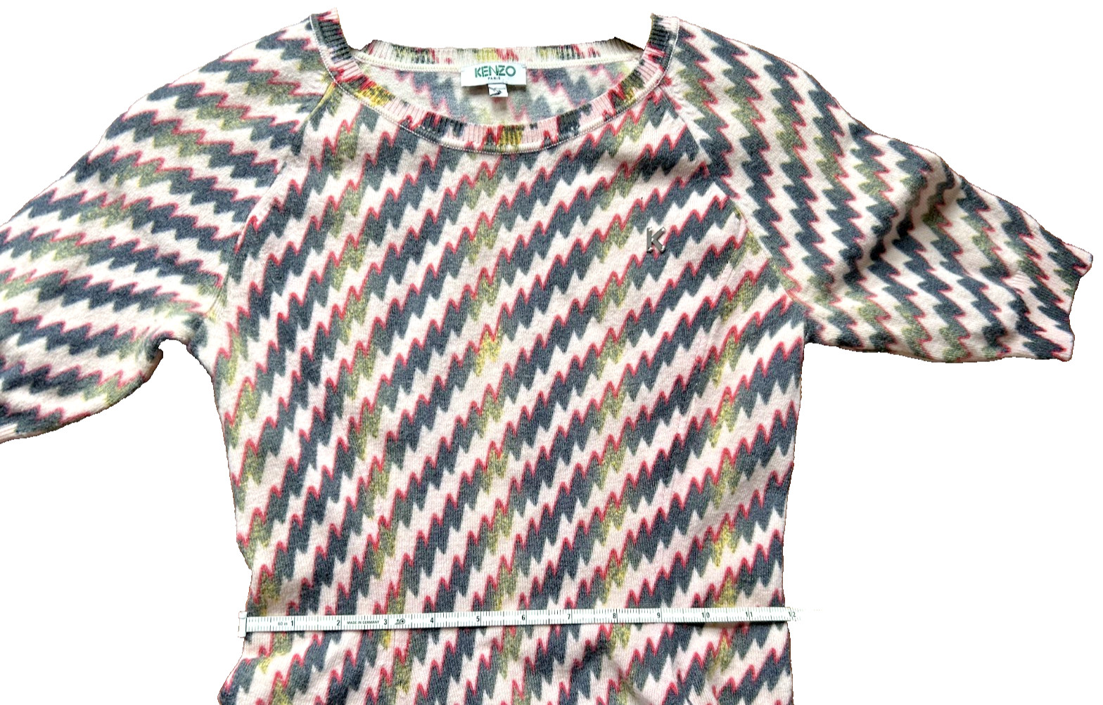 Designer KENZO Paris Graphic Zigzag Knit Mini Dress XS 0 2 Pink Fit Flare 2012