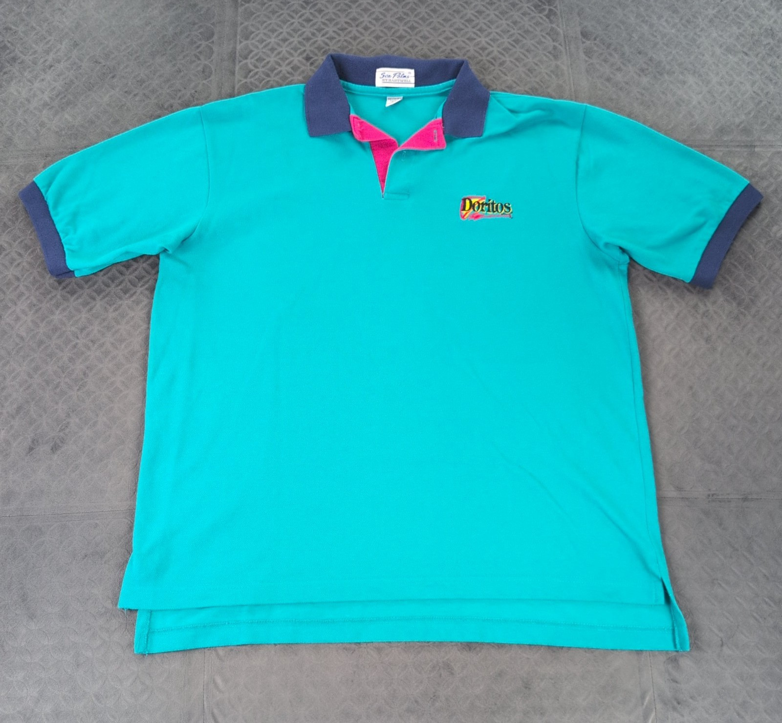 Vintage Doritos Chips Polo Shirt Teal Sea Palms by Hartwell Men XL Made in USA