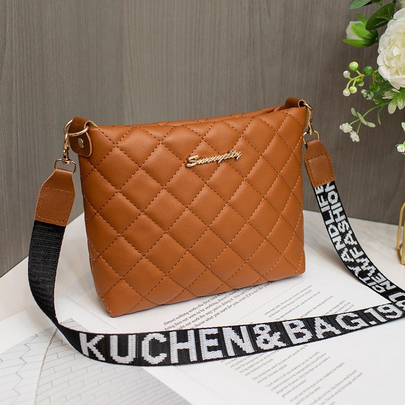 Women’s Quilted Crossbody Bag Black, Zip Closure, Detachable Adjustable Strap