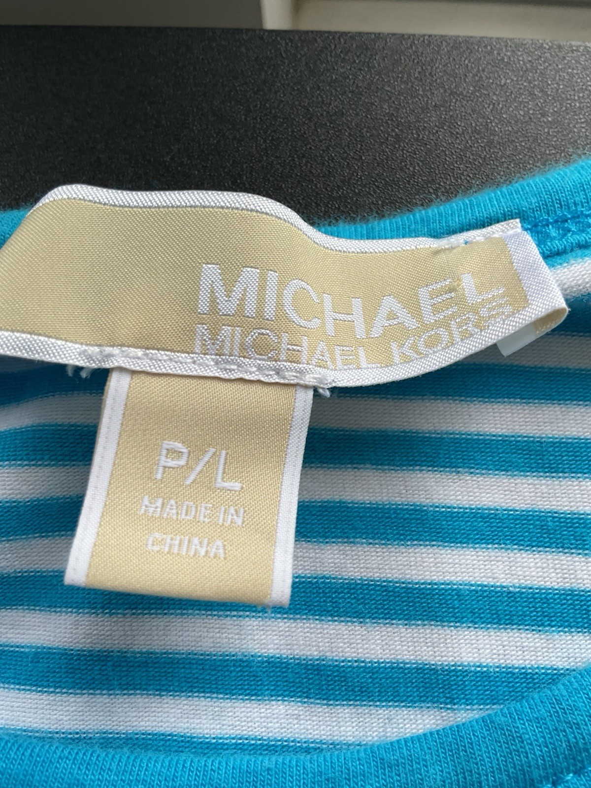 Michael Kors Turquoise And White Striped Tunic Long Slvs Zipper Up One Side PL