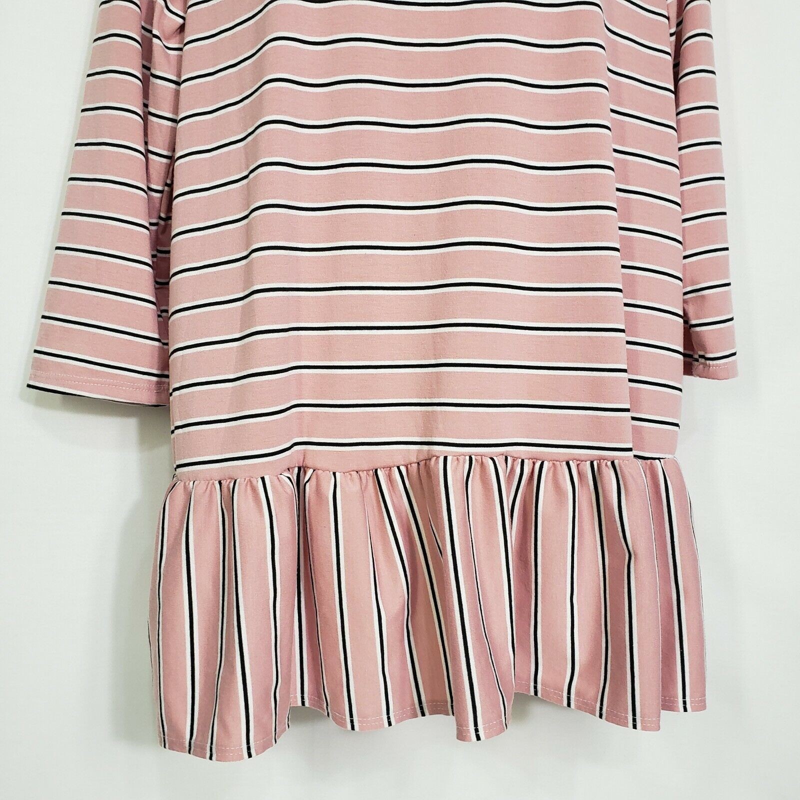 Lime N Chili Womens Top Large Tunic Peplum 3/4 Sleeve Striped Pink Stretch Crew