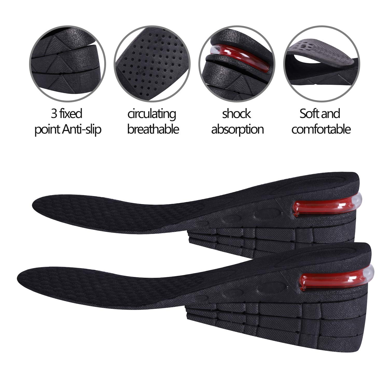 Height Increase Shoe Insoles for Men Women, 4-Layer 3.54 inch Shoe Lifts Pad …
