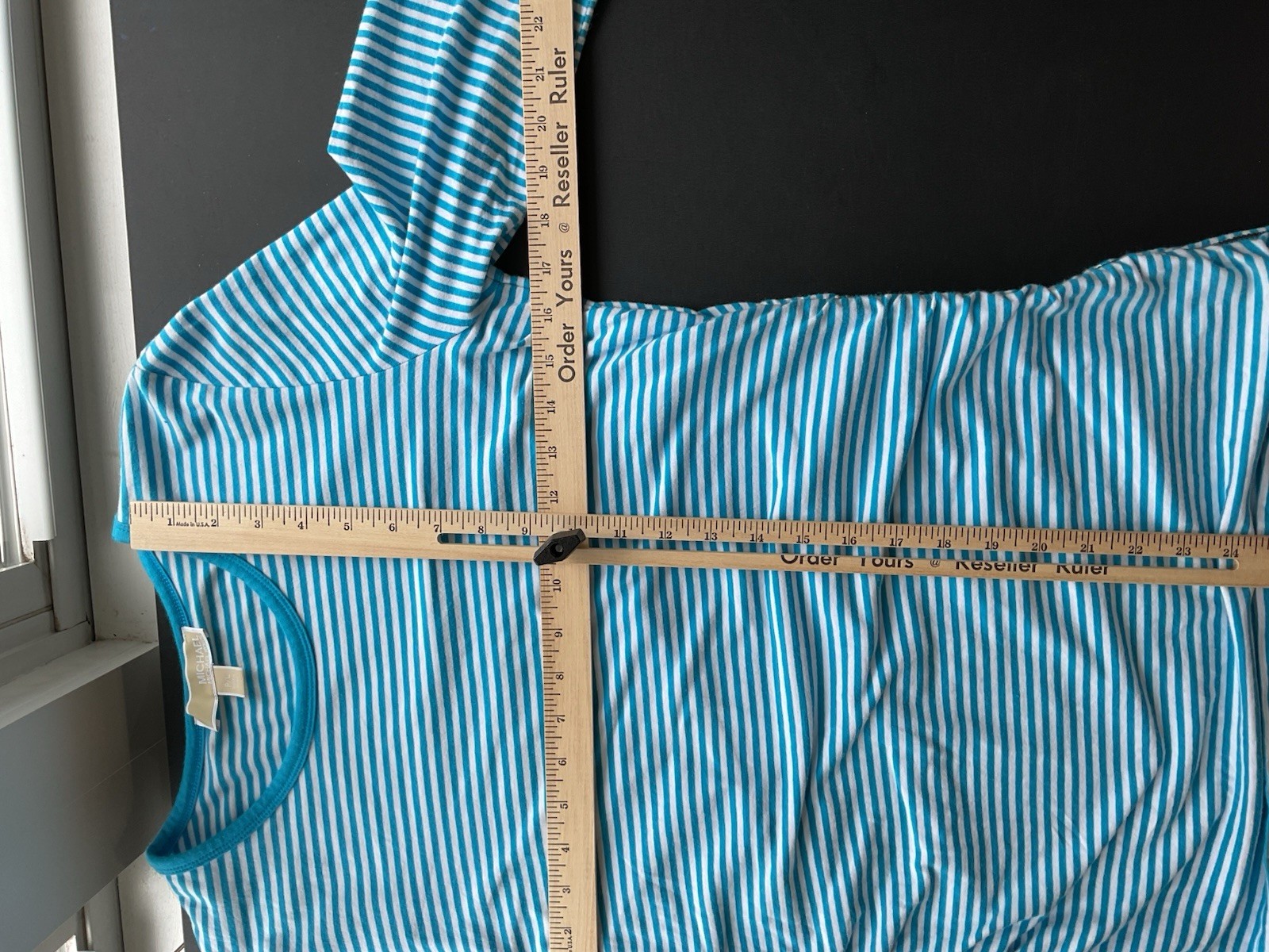 Michael Kors Turquoise And White Striped Tunic Long Slvs Zipper Up One Side PL