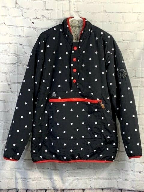 Simply Southern Women Reversible Sharpa Black White Polka-Dot 1/3 Zip Pockets XL