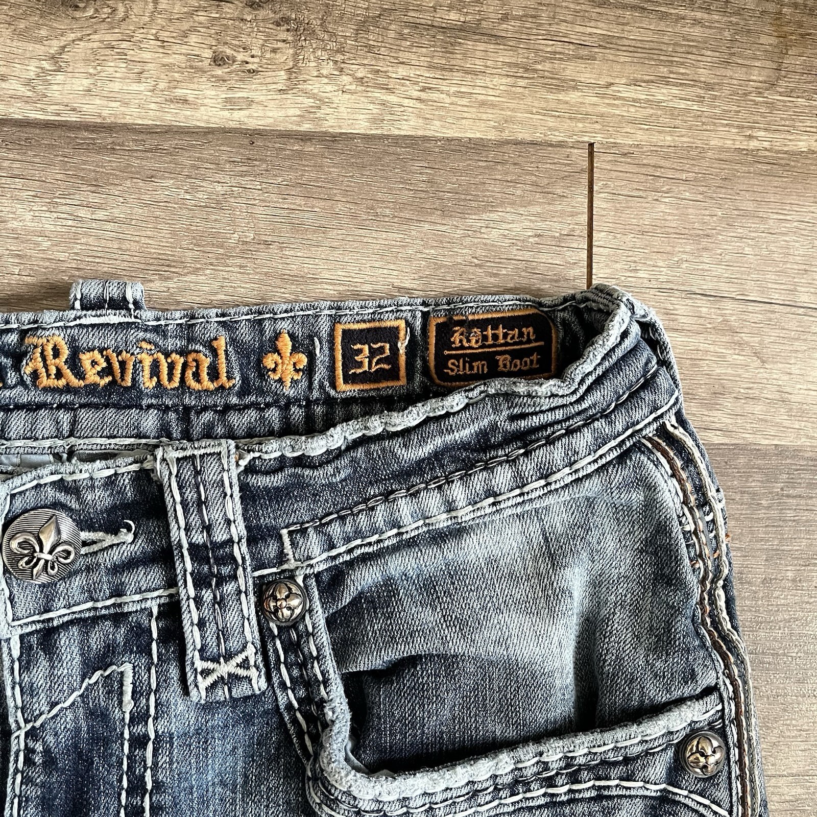 Rock Revival Mens “Rattan” Slim Bootcut Jeans Mens 32×30 Blue Denim