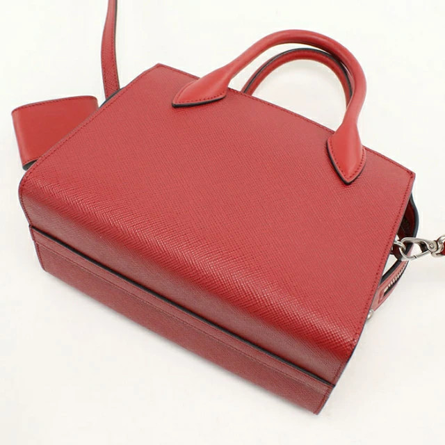 PRADA 1BA156 Saffiano Leather 2WAY Tote Bag Rosso Red Satchel Handbag Purse