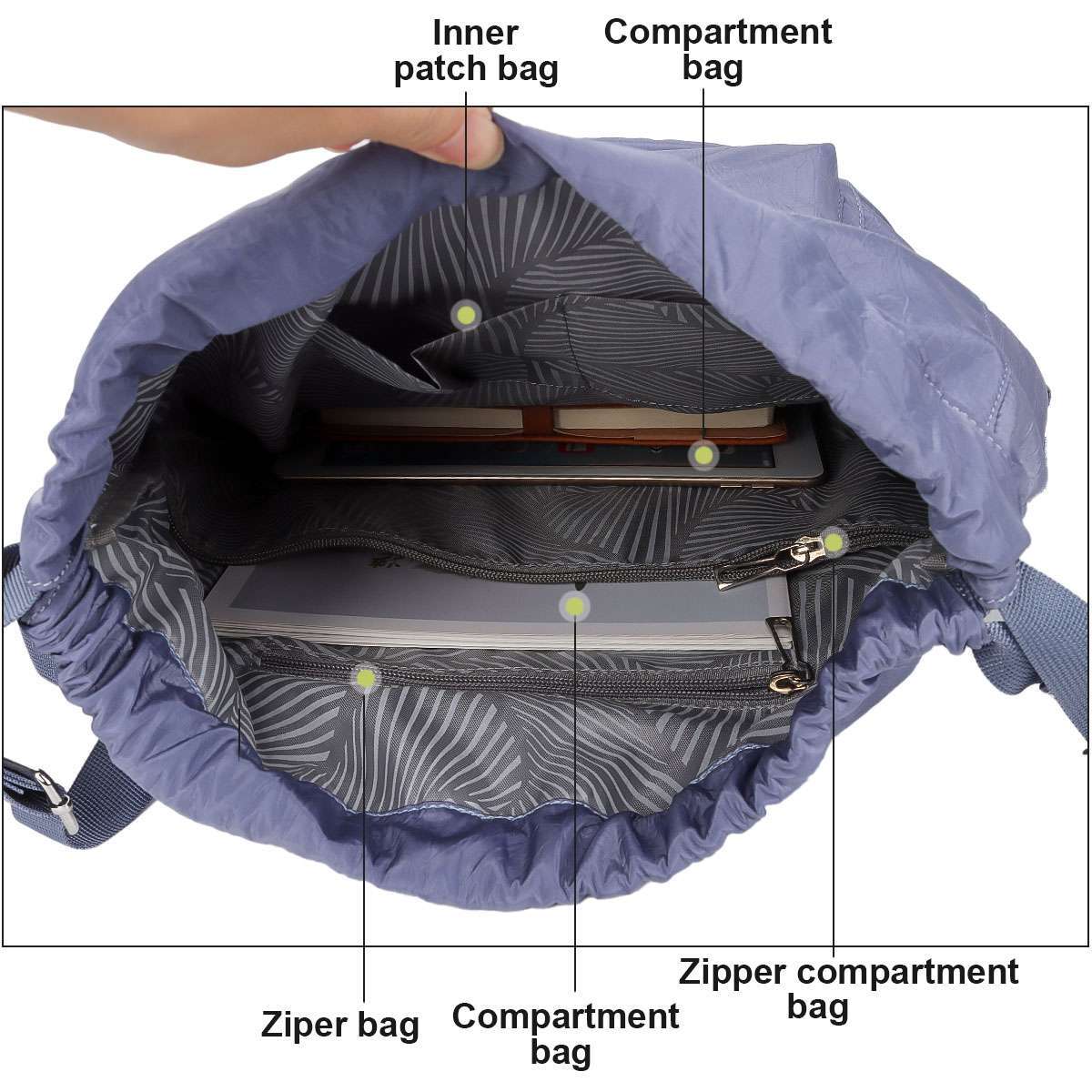 Drawstring Backpack Zipper Side Pocket Sport Gym Waterproof Cinch Sack Pack Bag