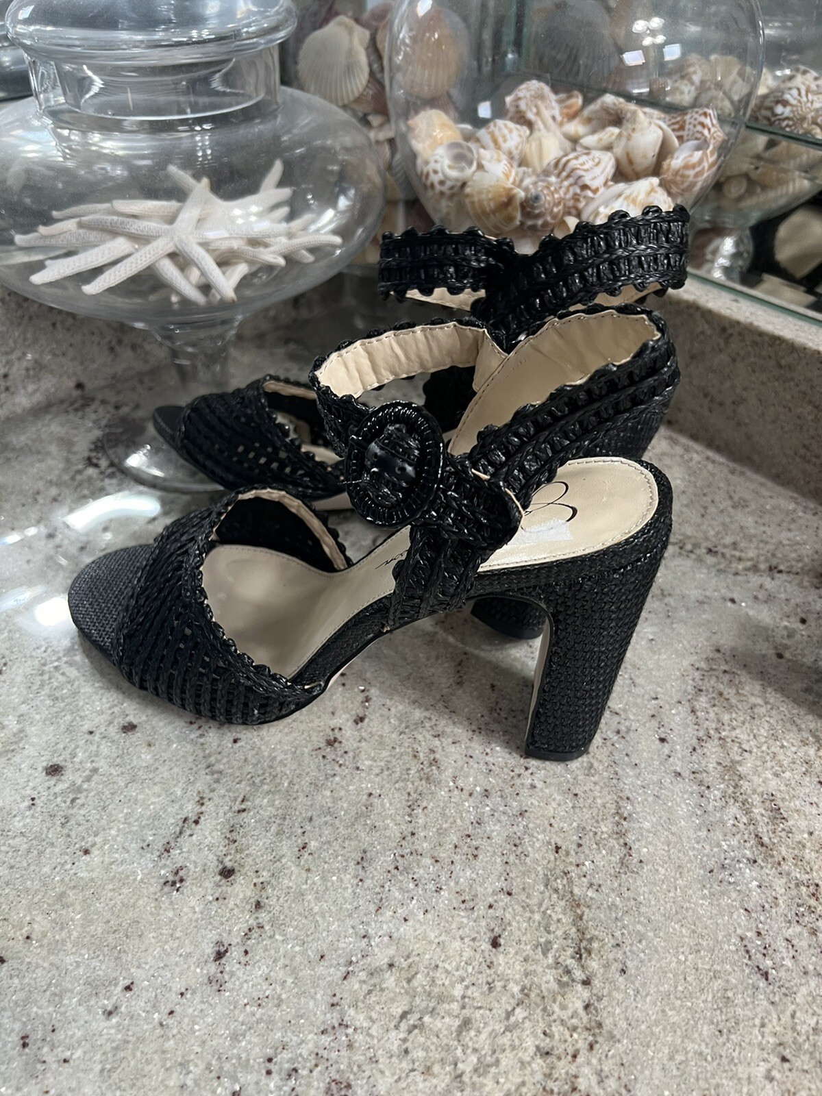 Jessica Simpson Ashtyn Women Shoes Woven raffia Sandal Dress Black Sz 9 M New