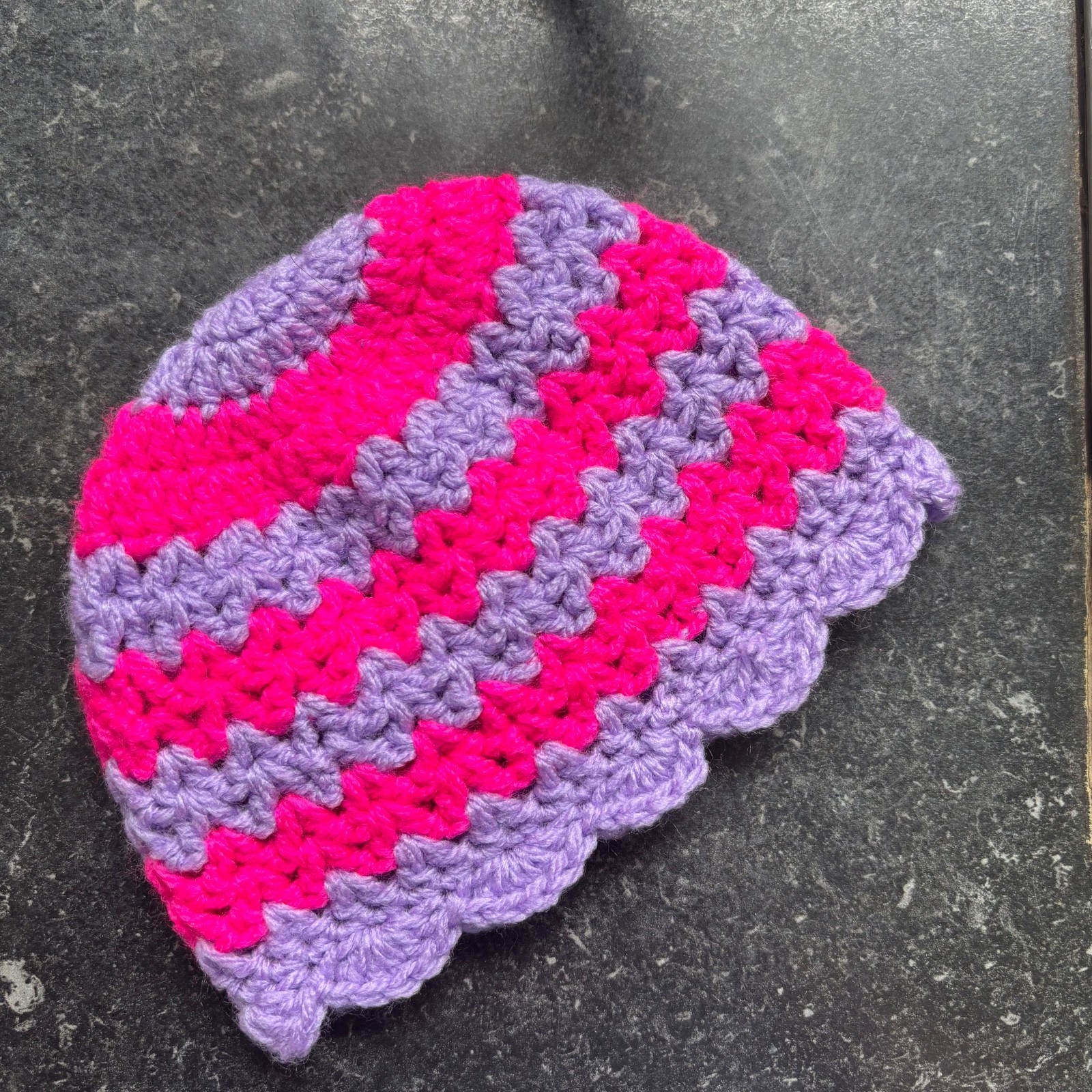Handmade Crochet Newborn Baby Hat Beanie Purple Striped Boho Retro Cute Summer