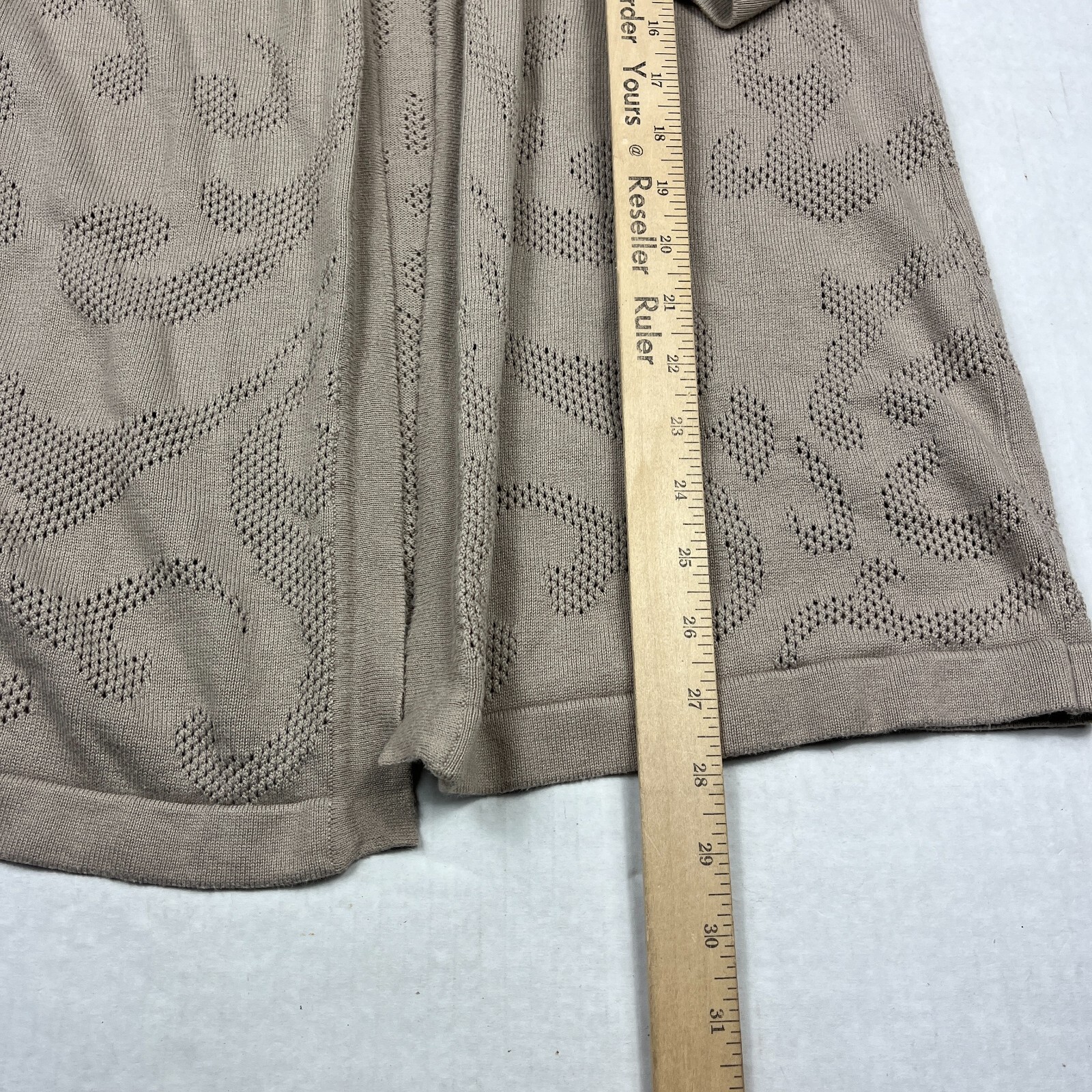 Chicos Longline Open Front Cardigan Tan Tonal Jacquard Layering Knit Sweater 2 L
