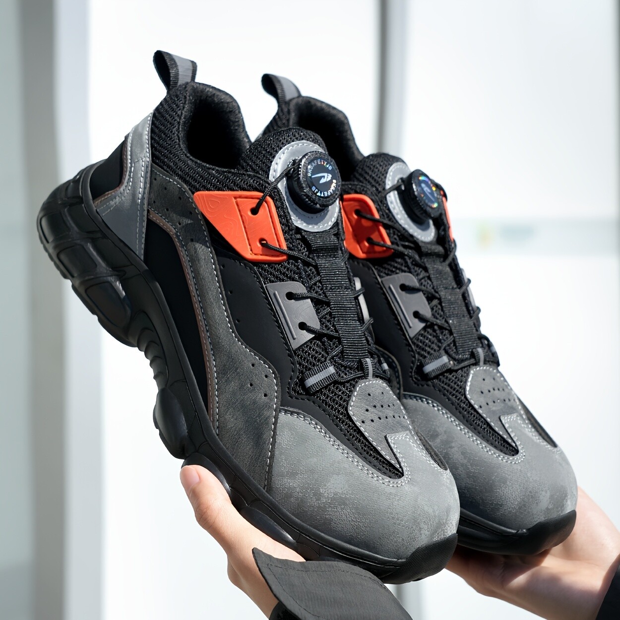Men Work Rotating Buckle Safety Shoes Steel Toe Cap Boots Breathable Lightweight