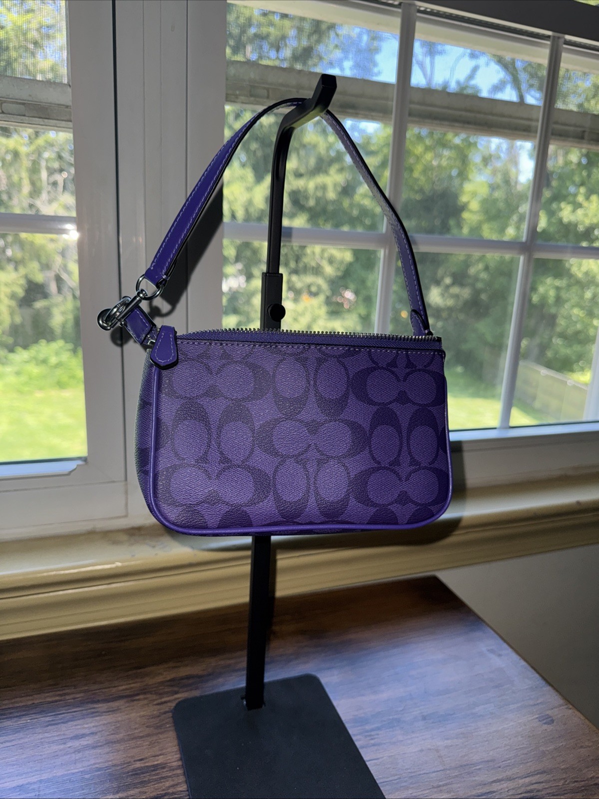 Coach Nolita 19 Mini Handbag Canvas Iris Purple Leather Trim