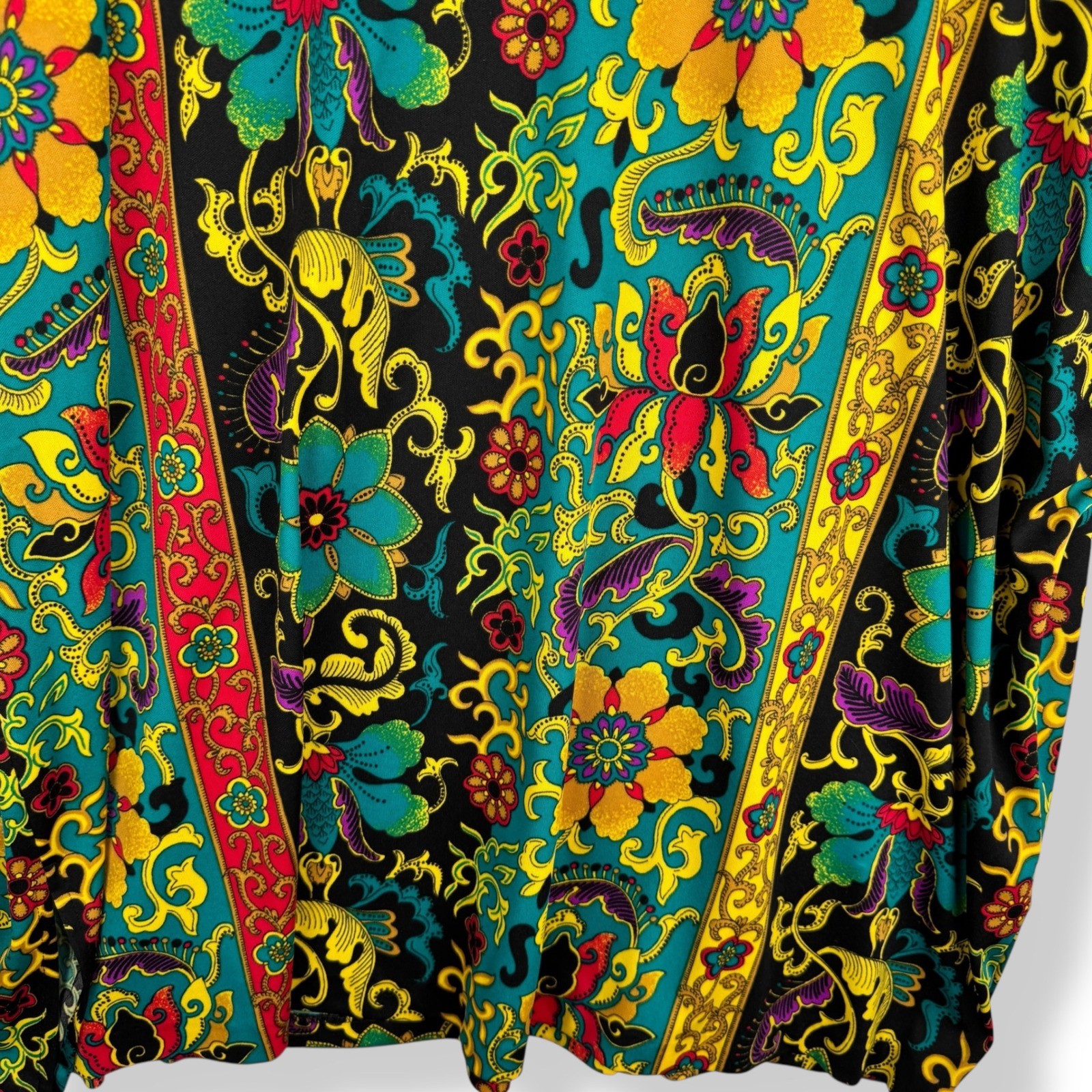 Top Notch Tunic Top Womens Size 26W Vintage 90s Floral Paisley Kimono Bright