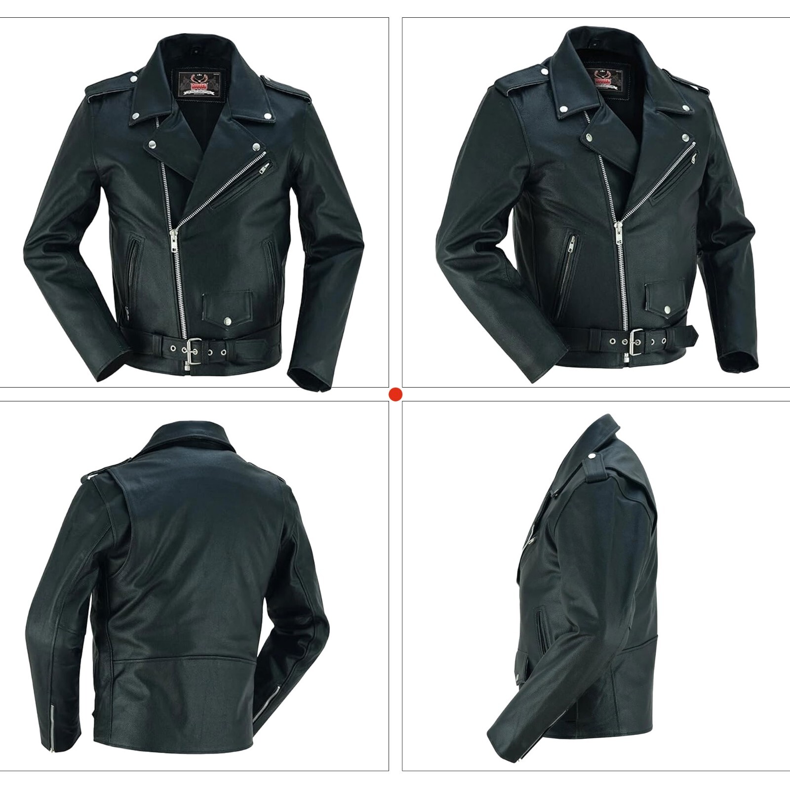 Men Genuine Brando Leather Jacket Motorcycle Black Cowhide Marlon Biker Jacket