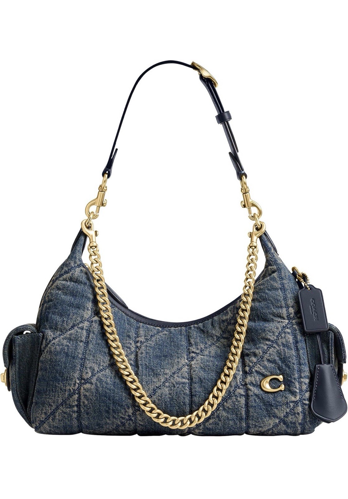 ! NEW ! COACH Pocket Juliet Quilted Denim Shoulder Handbag 30 B4/Dark Indigo