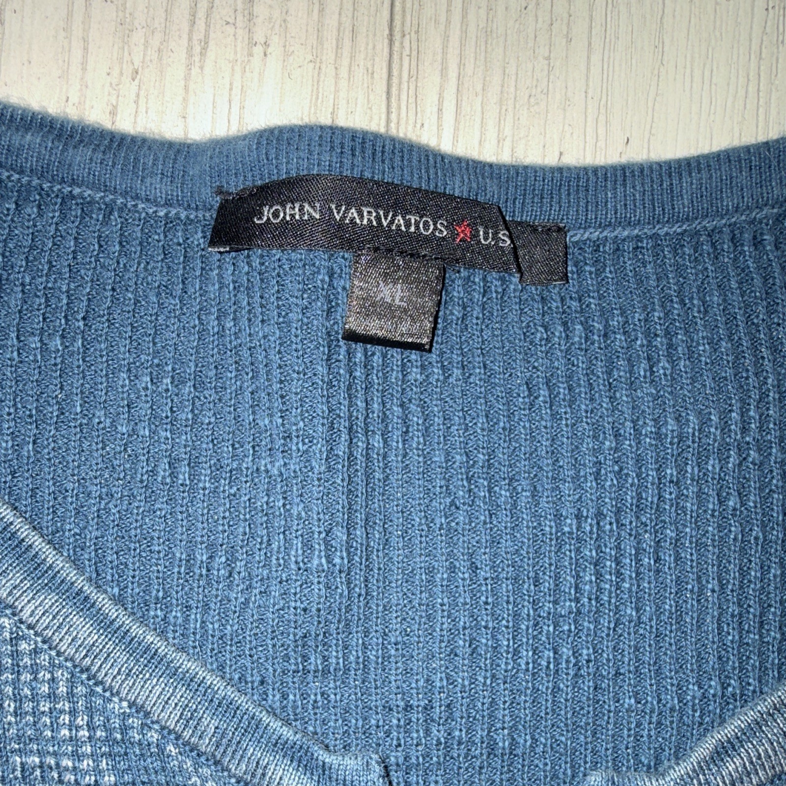 John Varvatos U.S.A. Men’s Blue Waffle-Knit Henley Long Sleeve Sweater XL
