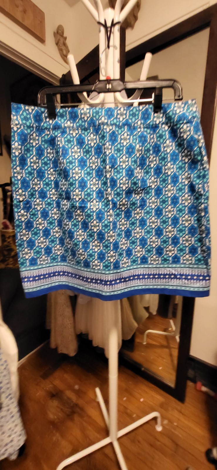 Talbots Petite NWT $79 Shades of Blue & White Moroccan Print Short Skirt 14P