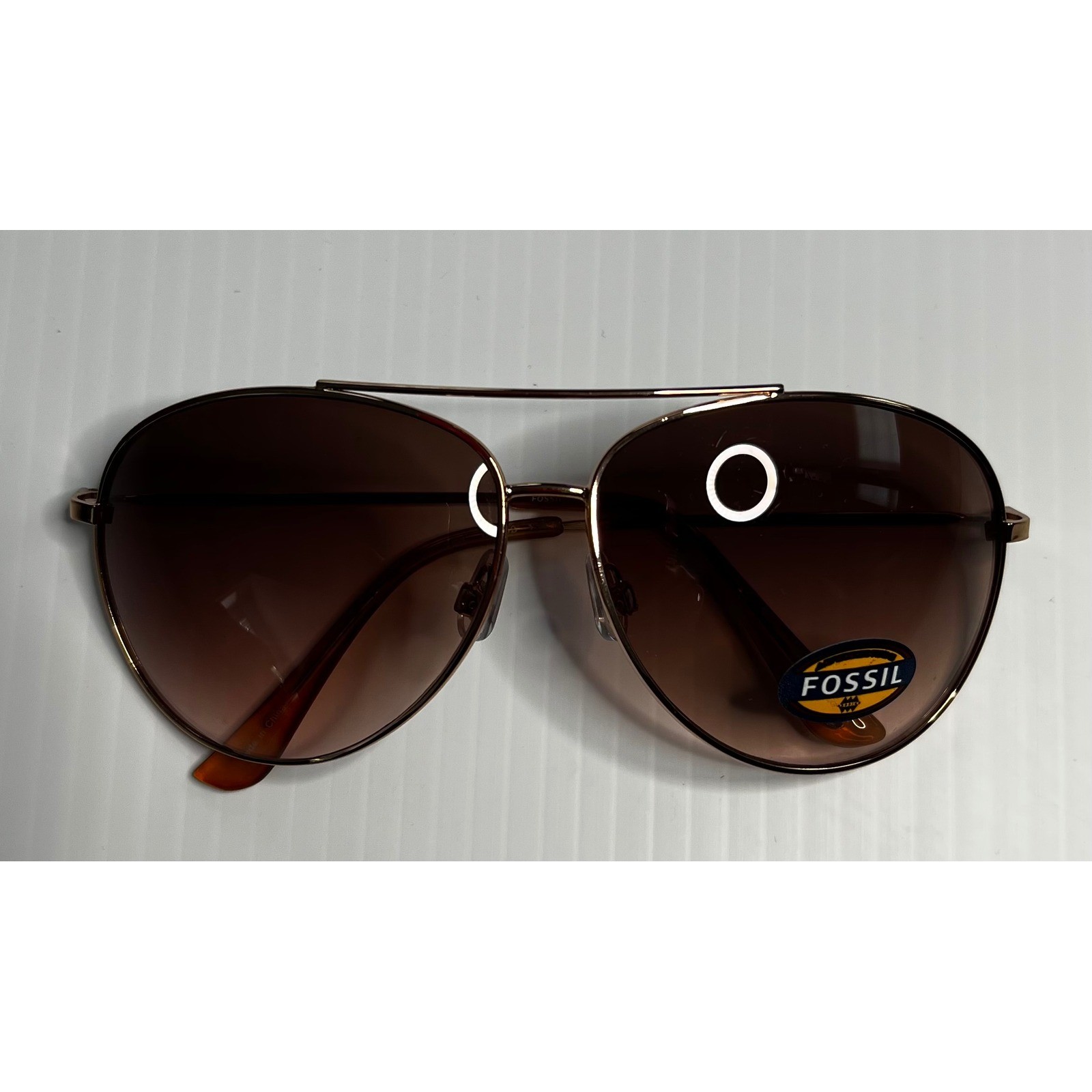 Fossil Women Aviator Sunglasses Rose Gold Tone Frame Brown Gradient Len FOS3066M