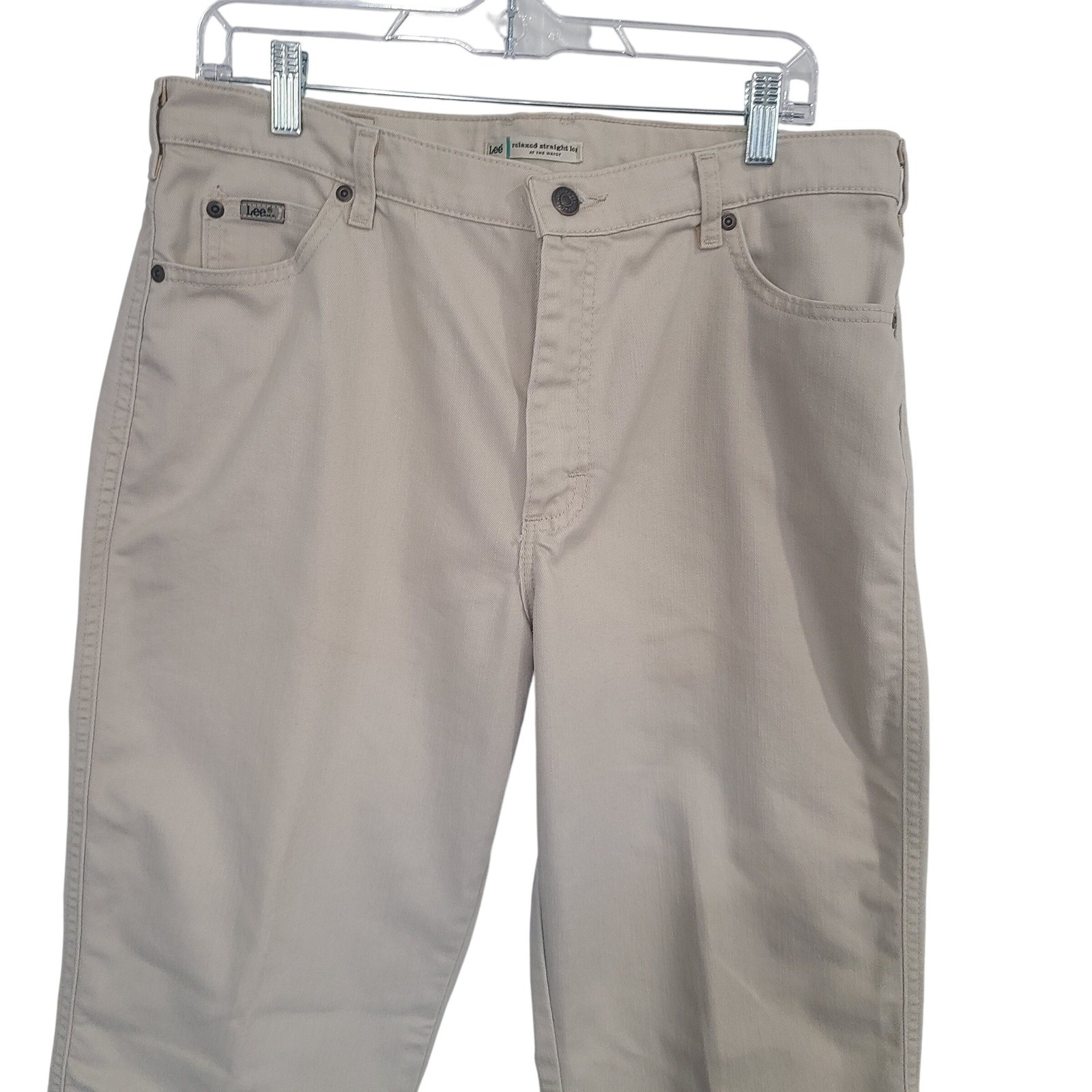 Lee Relaxed Straight Leg Pants Women’s 14M Beige Twill Khakis Casual