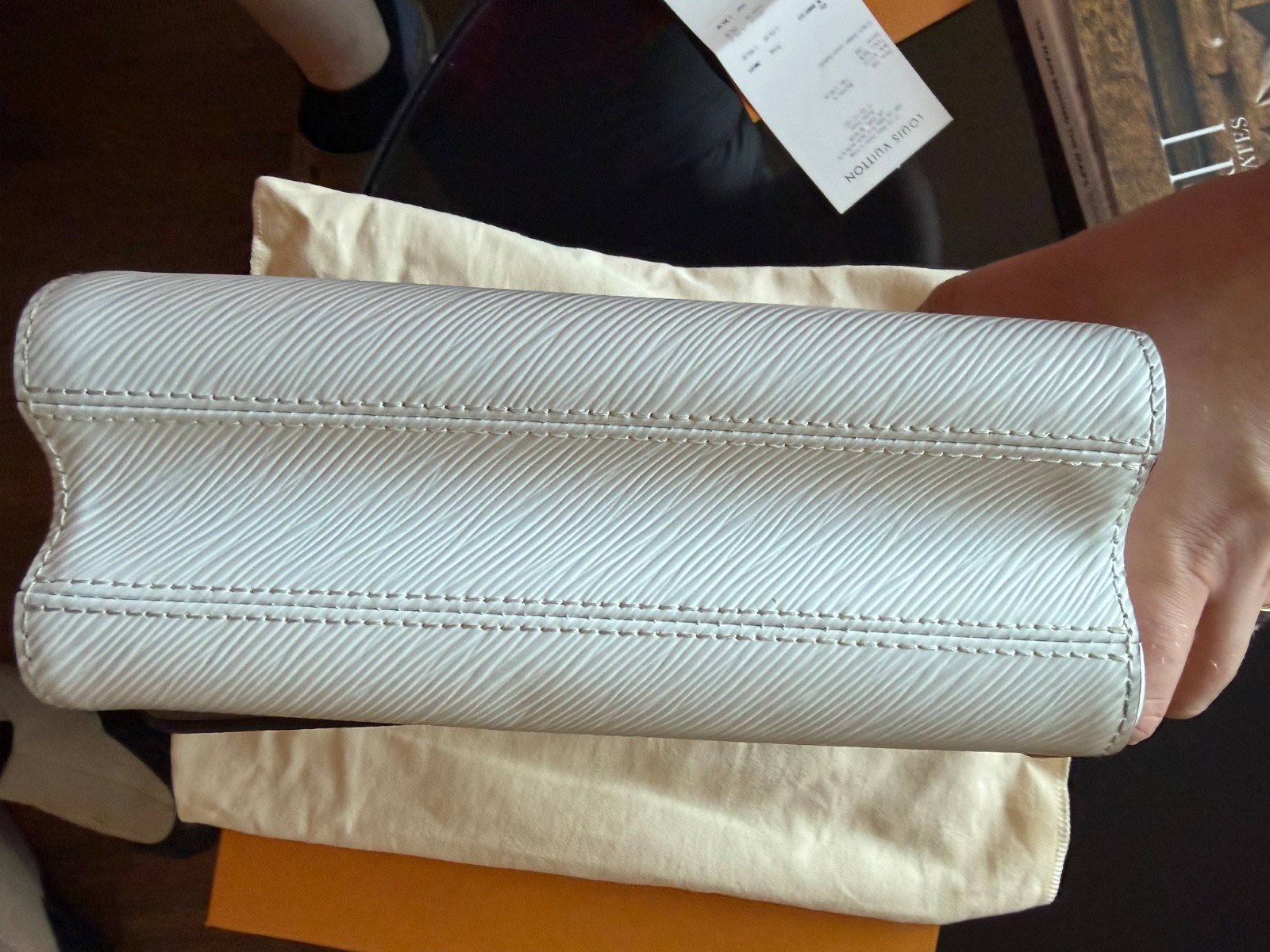 Louis Vuitton Twist MM White Épi Leather, gold hardware, epi leather hand