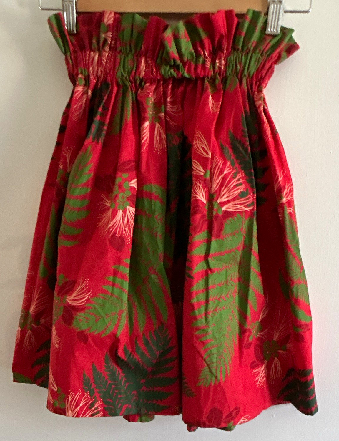 Girls Red/Green Floral A-Line Knee-Length Skirt, Elastic Waist Pull-On, S