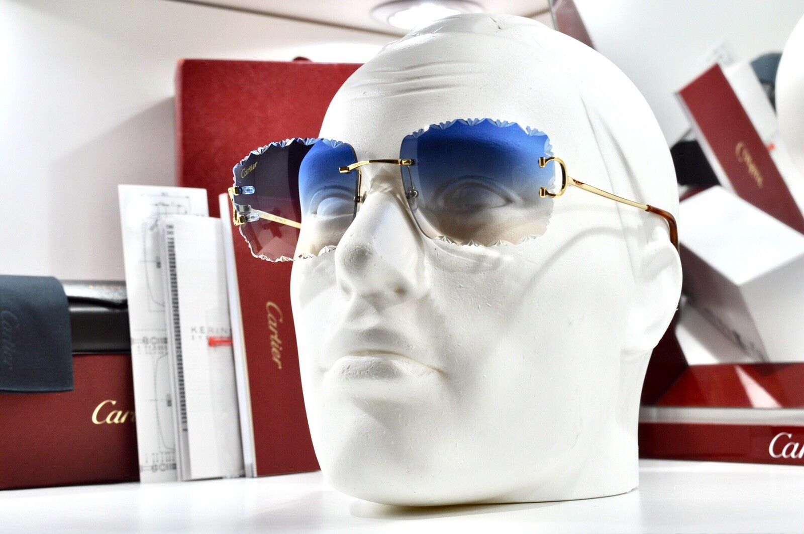 New Cartier rimless sunglasses fred glasses Diamond Cut decor BIG C gold Frame