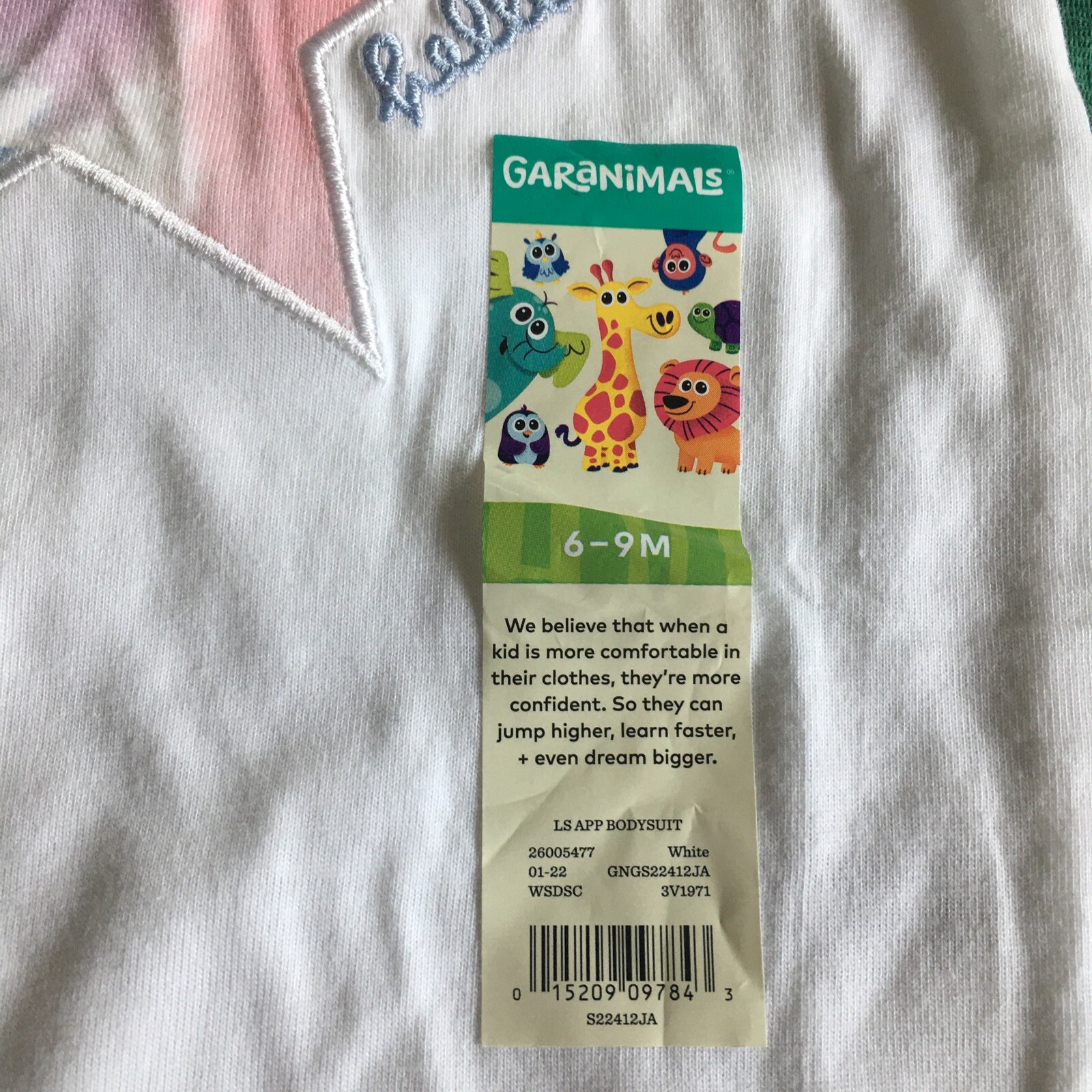 NWT Garanimals White Long Sleeve Embroidered Star “Hello” One Piece 6-9 Months