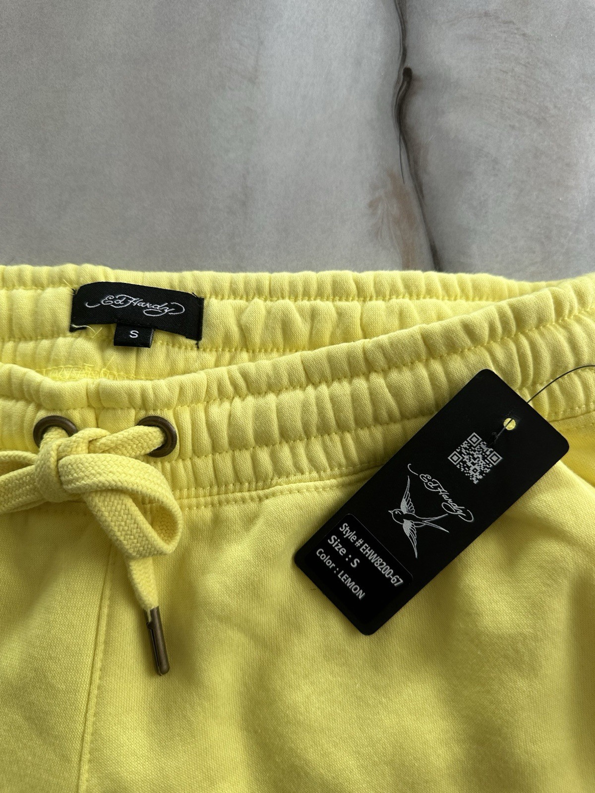 Ed Hardy Women’s Lemon Yellow Graphic Wide Leg Sweatpants Size Small NWT