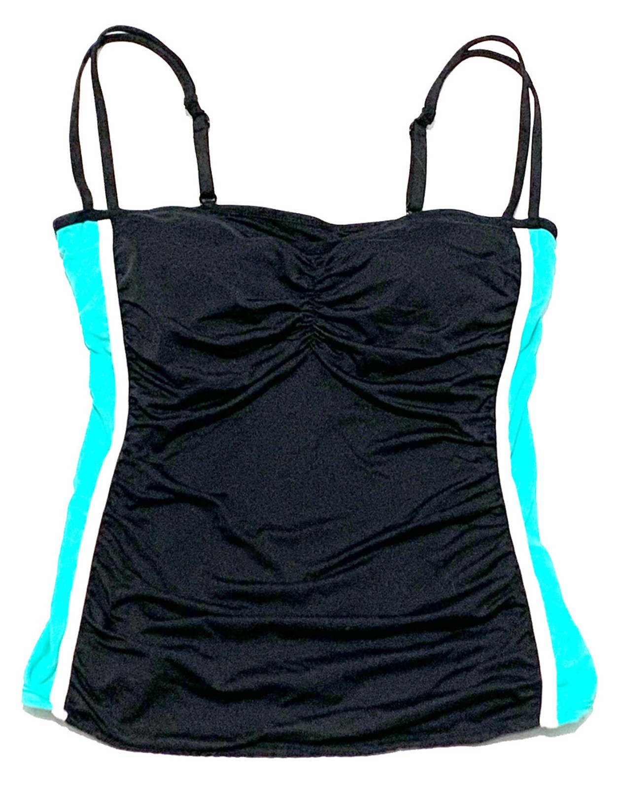 Wave Zone Black Swim Top with Turquoise and White Side Panels size 12