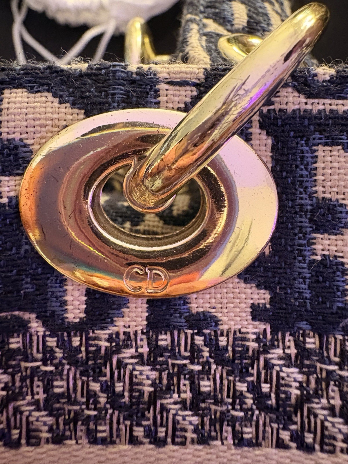 Dior Blue Beige Monogram Jacquard Top Handle Bag Gold Hardware CD Charm