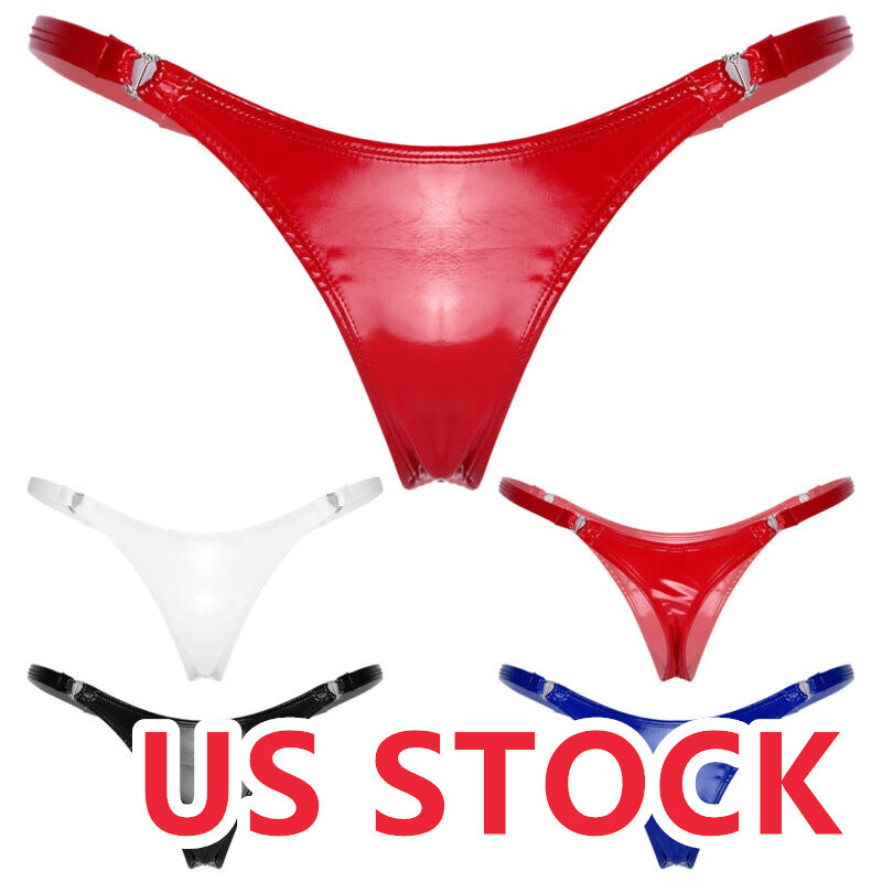 US Womens Wetlook PVC Leather Thongs Low Rise Briefs Panties Lingerie T-Back