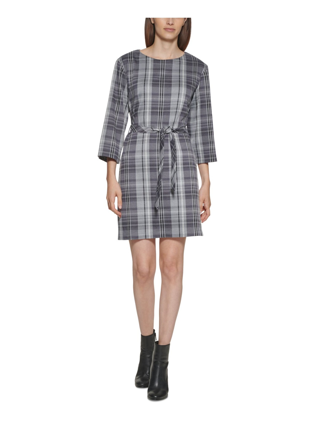 CALVIN KLEIN Womens Gray 3/4 Sleeve Short Wear To Work Shift Dress 12