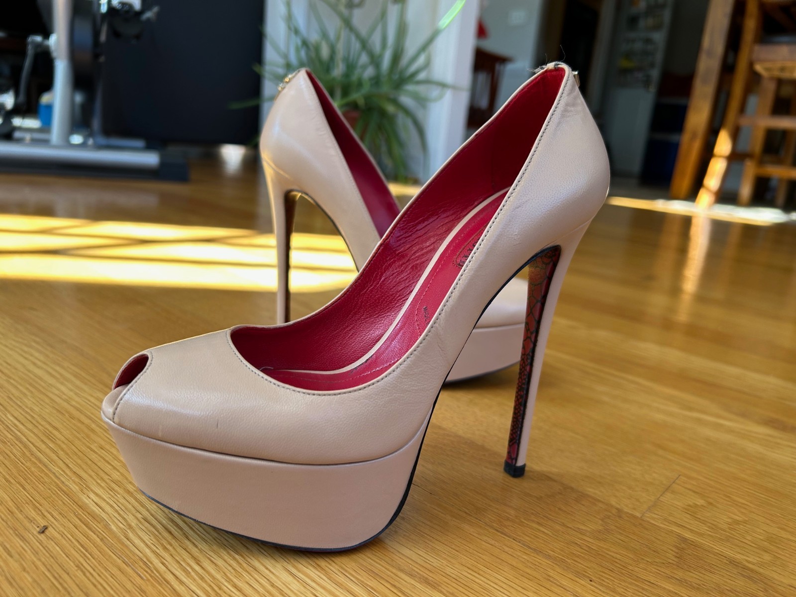 CESARE PACIOTTI Nude Leather Platform Pumps with Logos Size 6 IT 36 Good Cond.