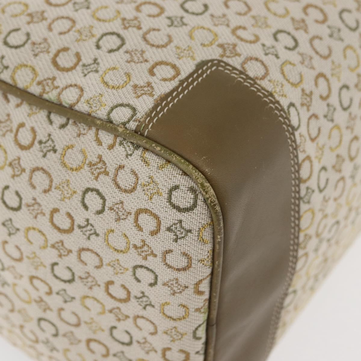 CELINE C Macadam Canvas Mini Boston Bag Khaki Silver Auth ep14462