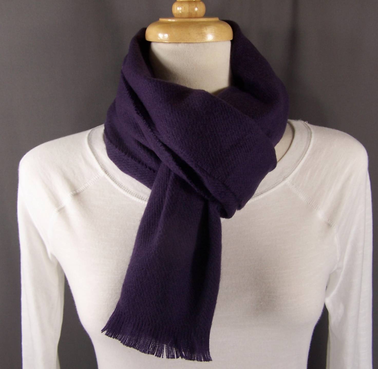 Dark Purple smooth flat knit wool touch feel scarf 56″ long winter wrap soft