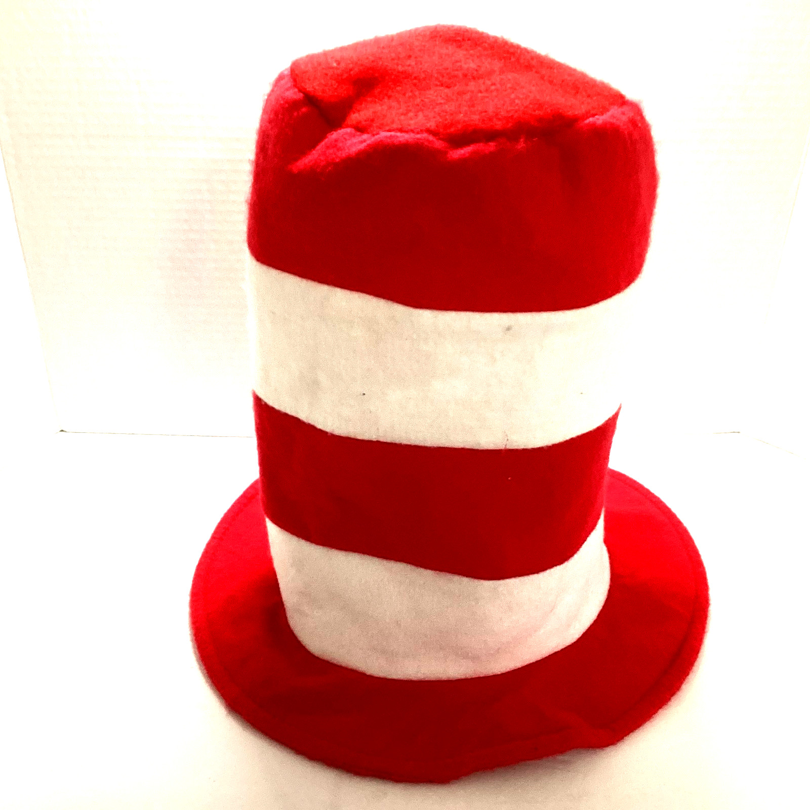 CAT IN THE HAT DESIGNED TALL RED AND WHITE FELT HAT 11″ TALL